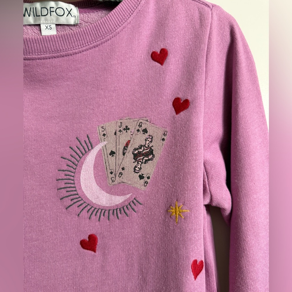 Wildfox embroidered pullover sweater hearts stars moon cards